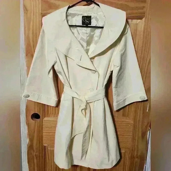 George Simonton Studio Womens Sz 6 Ivory Water Repellent Above Knee Button Coat - Picture 2 of 6
